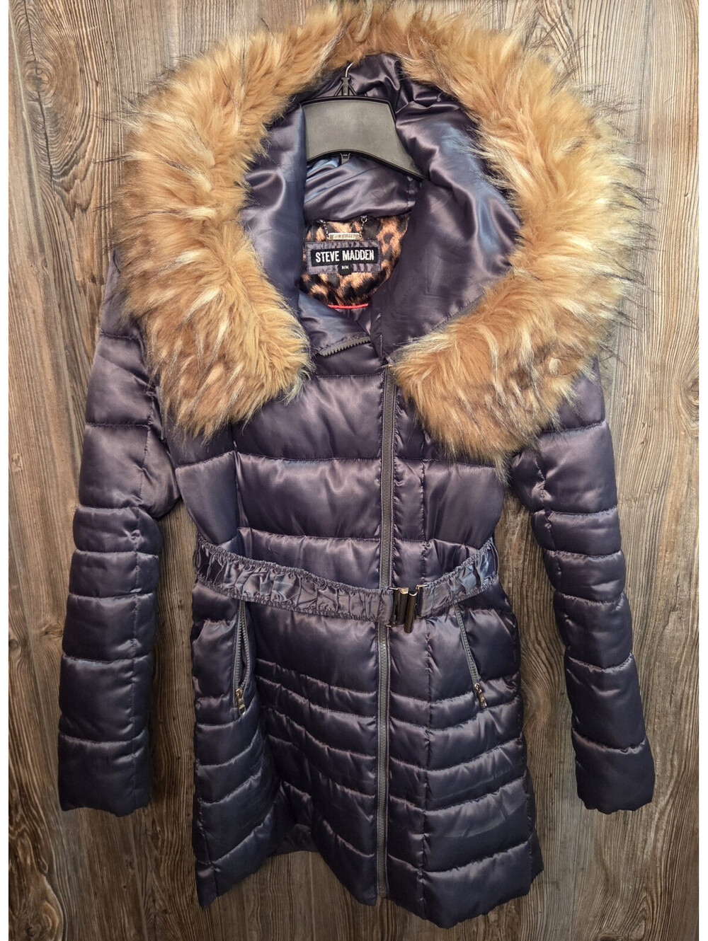 Steve Madden Puffer Hooded Lined Coat Jacket Women's Size Med w/ Removable Fur